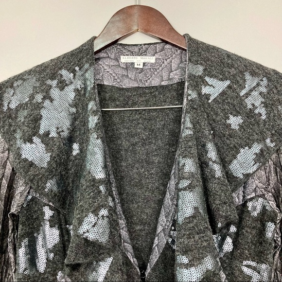Alberto Makali Ruffled Sequin Cardigan Sweater Women’s Size M Mixed Media Gothic - Picture 2 of 8